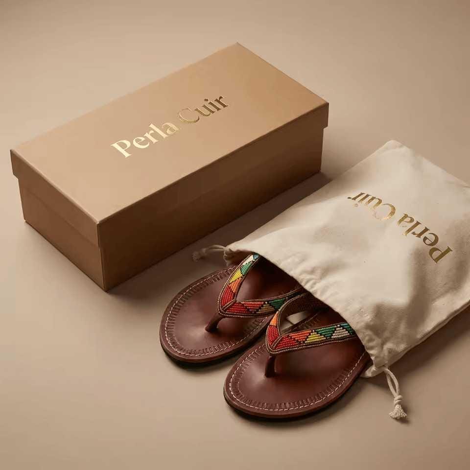 Sandales Cuir Perlées Masai Femme  Artisanat Fait Main Authentique