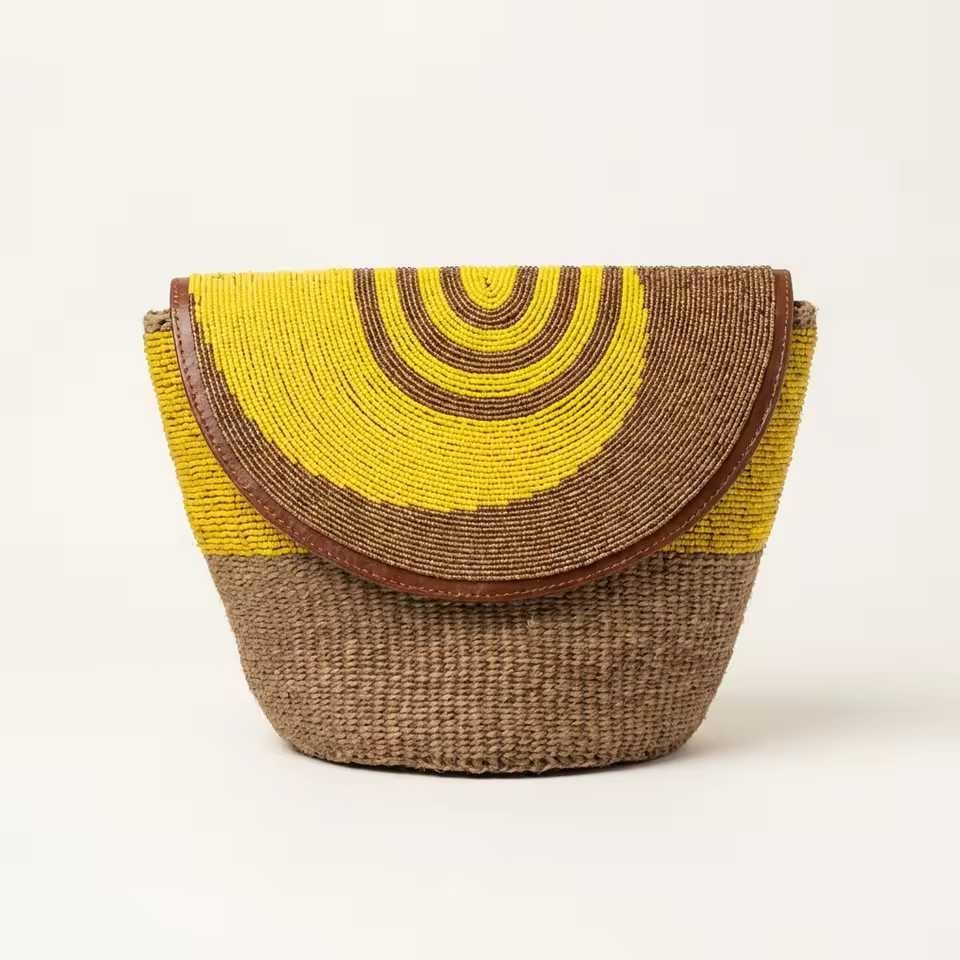 Sac Moyen Format Cuir Perlé et Sisal Masai  Artisanat Authentique