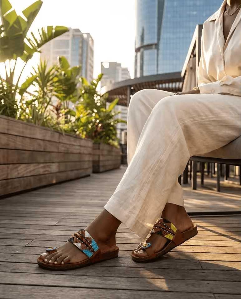 Sandales perlées et cuir Masai  Artisanat authentique premium