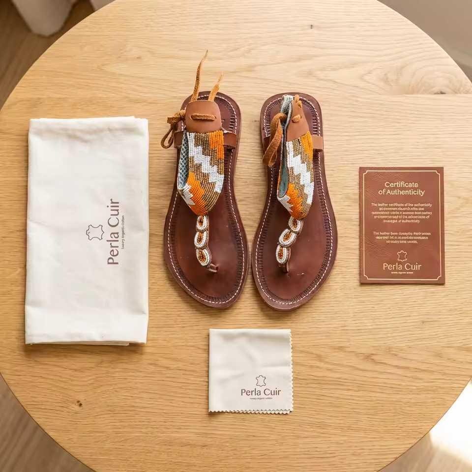 Sandales cuir perlées Masai femme  Tradition et style contemporain