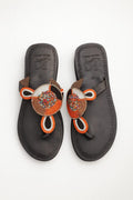 Sandale Masaï « Kilima »  Tong plateforme cuir noir perles multicolores | Perlacuir