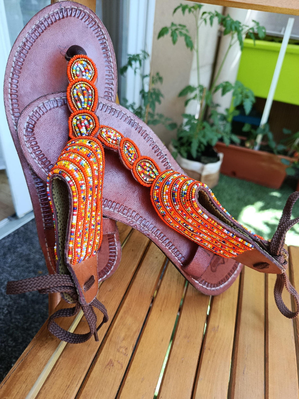 Sandales Cuir Perlées Masai Femme  Artisanat Fait Main Authentique