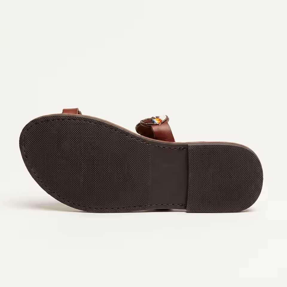 Sandales Cuir Perlées Masai Femme  Artisanat Fait Main Authentique