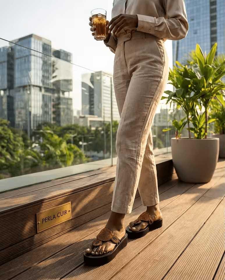 Sandales Cuir Perlées Masai Femme  Artisanat Fait Main Authentique