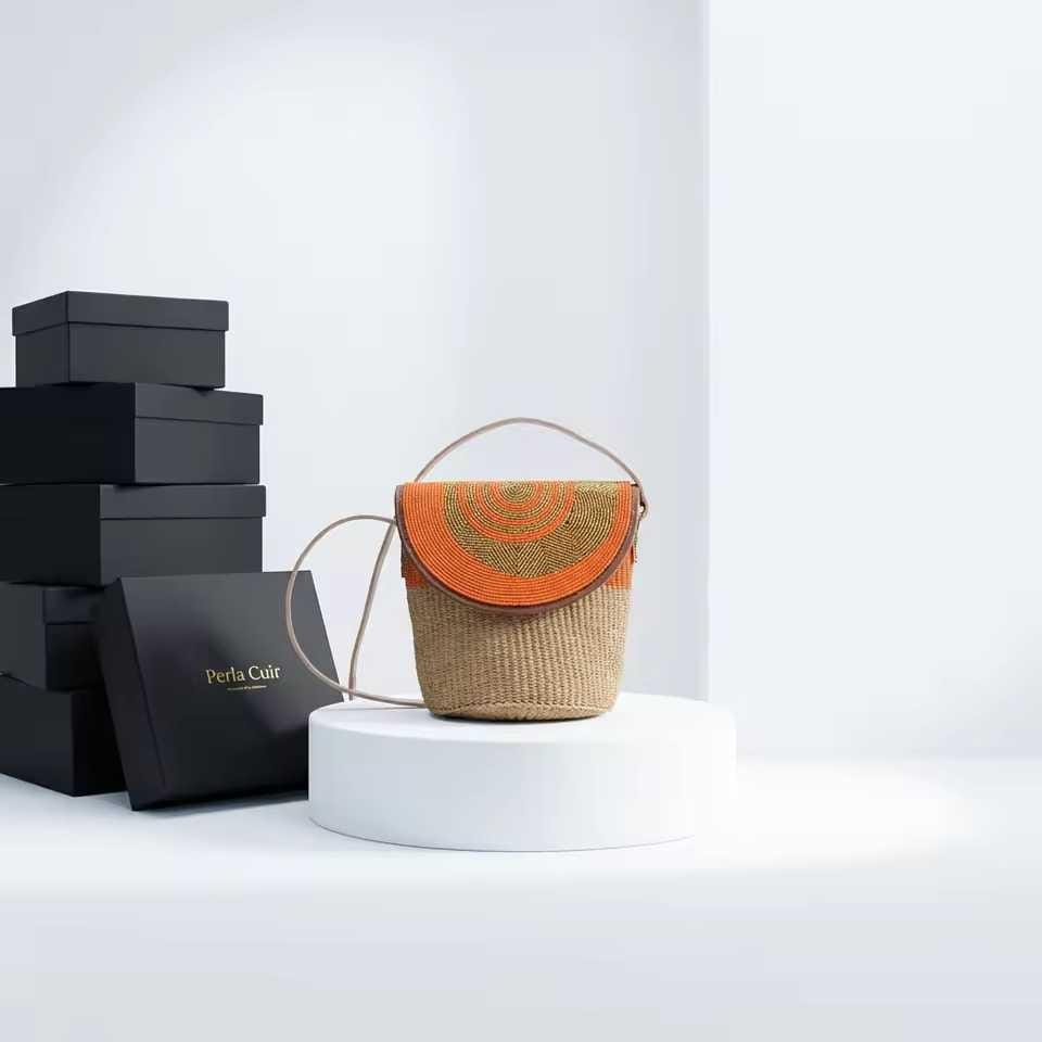 Sac Cuir Perlé et Sisal Masai  Artisanat Authentique