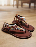 Sandales Cuir Perlées Masai Femme  Artisanat Fait Main Authentique