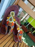 Pwani – Sandale cuir marron médaillons turquoise & perles Masaï style côtier