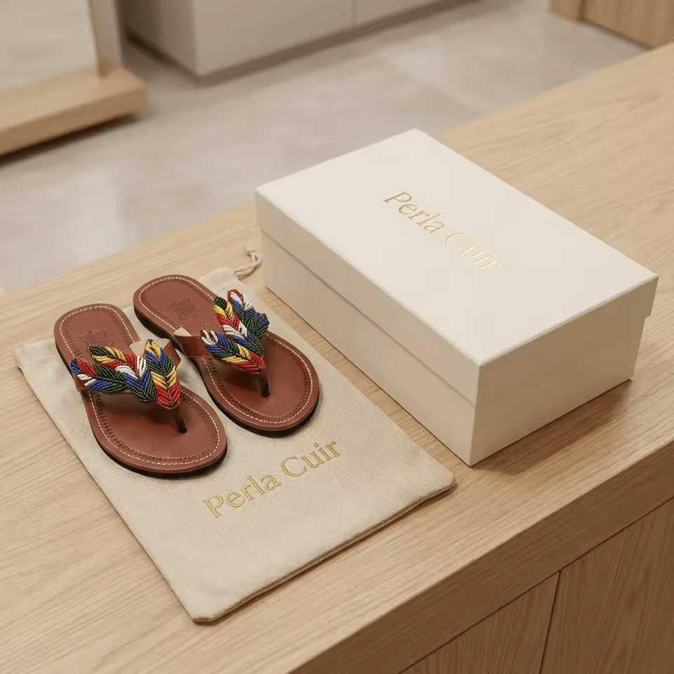 Sandales Cuir Perlées Masai Femme  Artisanat Fait Main Authentique