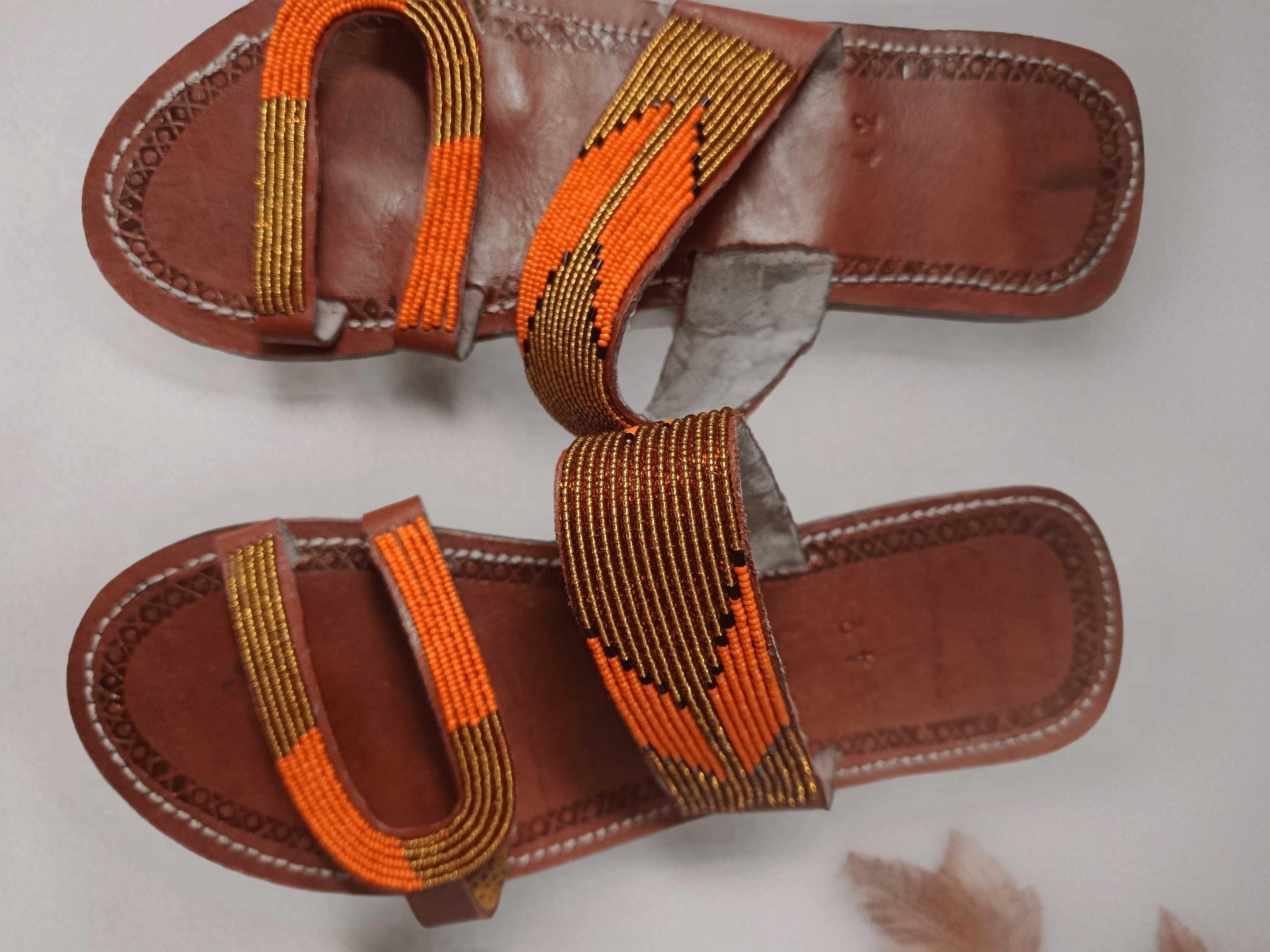 Mkeka  Mule cuir marron bandes tressées camel | Perlacuir