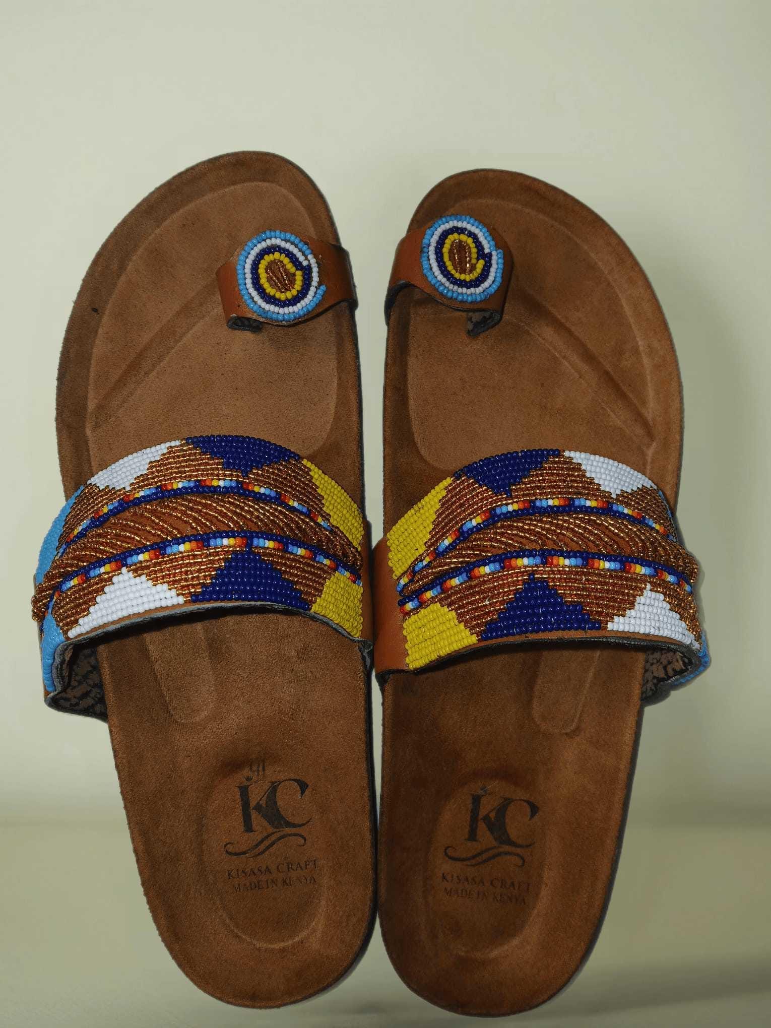 Sandales perlées et cuir Masai  Artisanat authentique premium
