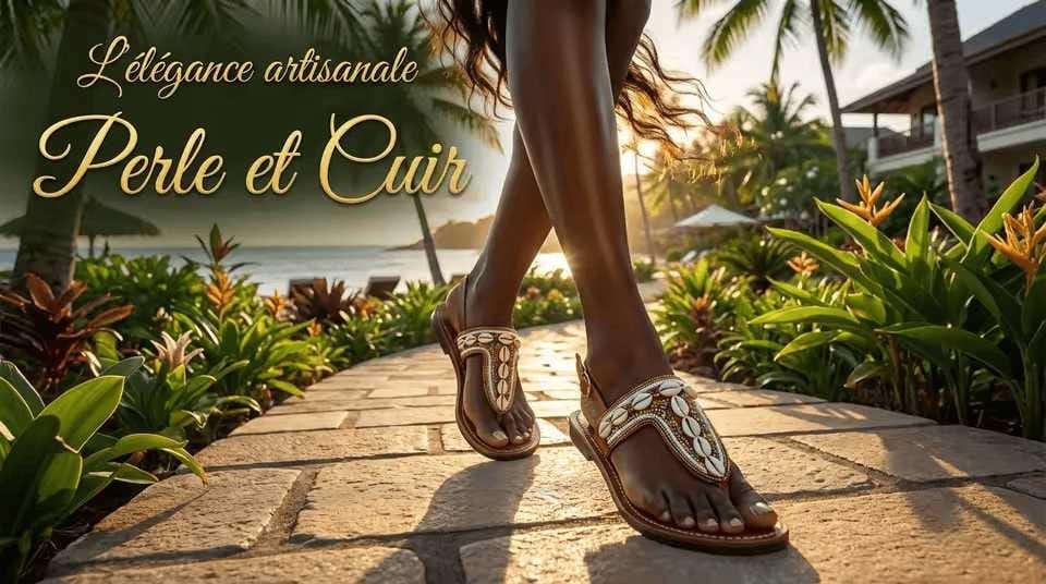 Sandales Cuir Perles et Cauris Masai Femme  Artisanat Unique