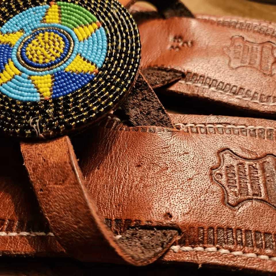 Sandales Cuir Perlées Masai Femme  Artisanat Fait Main Authentique
