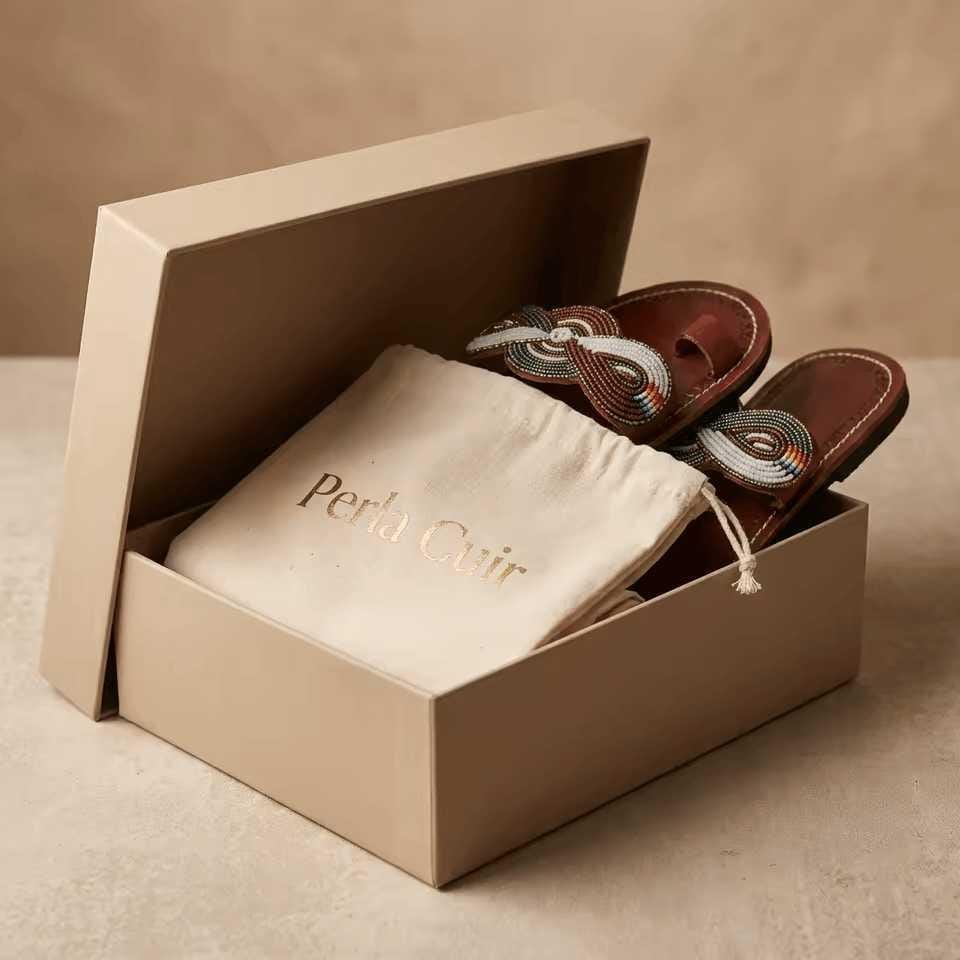 Sandales Cuir Perlées Masai Femme  Artisanat Fait Main Authentique