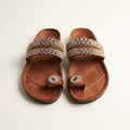 Sandale Masaï « Furaha »  Sandales cuir marron deux bandes perles multicolores & anneau orteil | Perlacuir