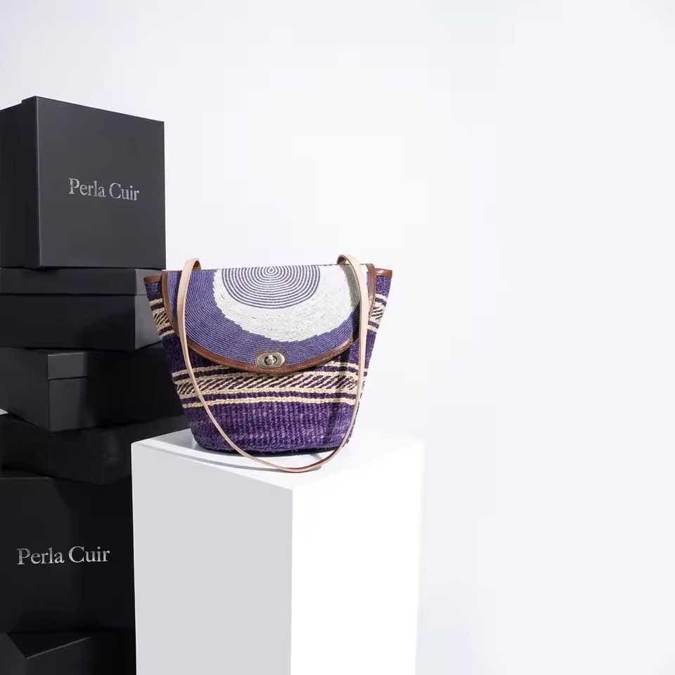 Sac Grand Format Cuir Perlé et Sisal Masai  Artisanat Authentique