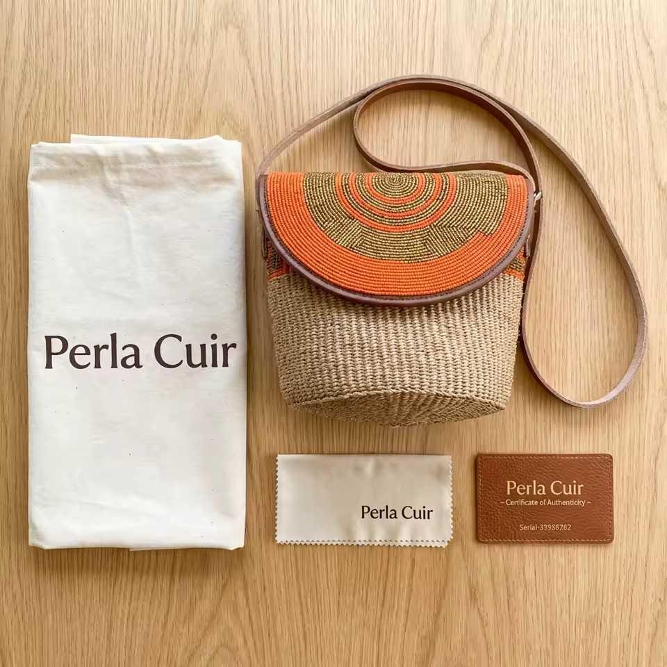 Sac Cuir Perlé et Sisal Masai  Artisanat Authentique