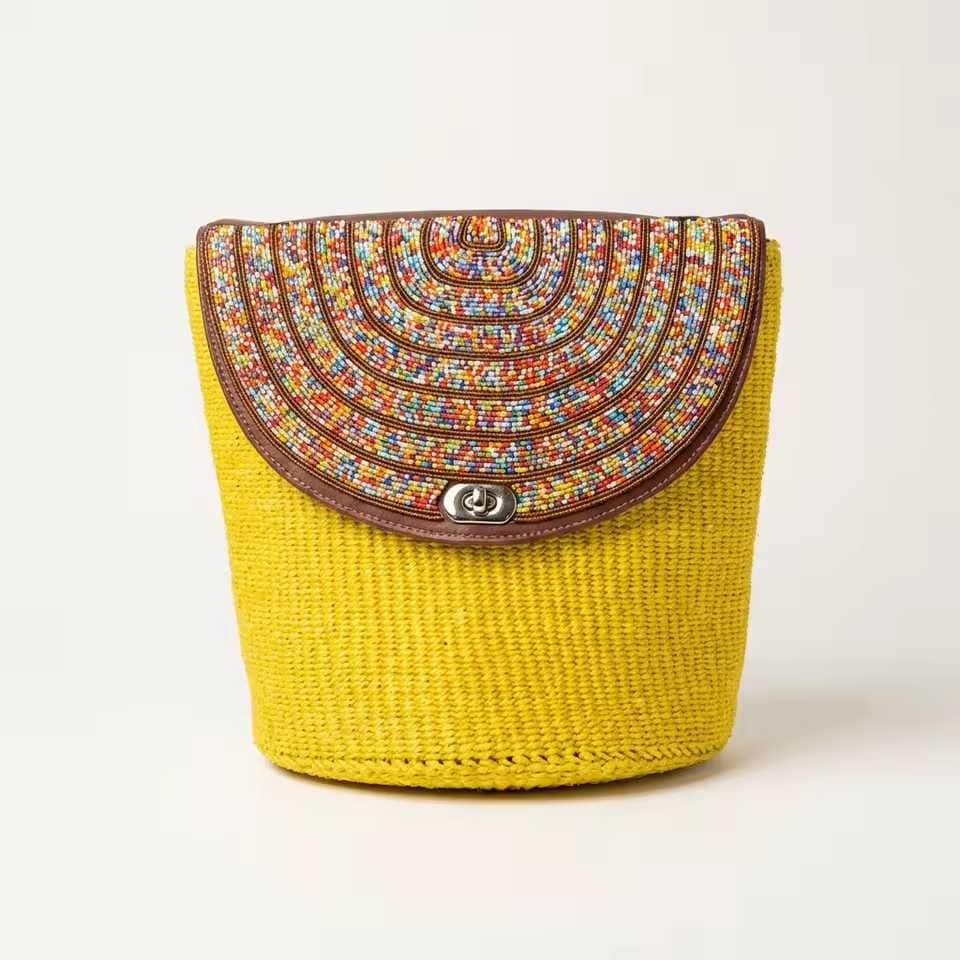 Sac Grand Format Cuir Perlé et Sisal Masai  Artisanat Authentique