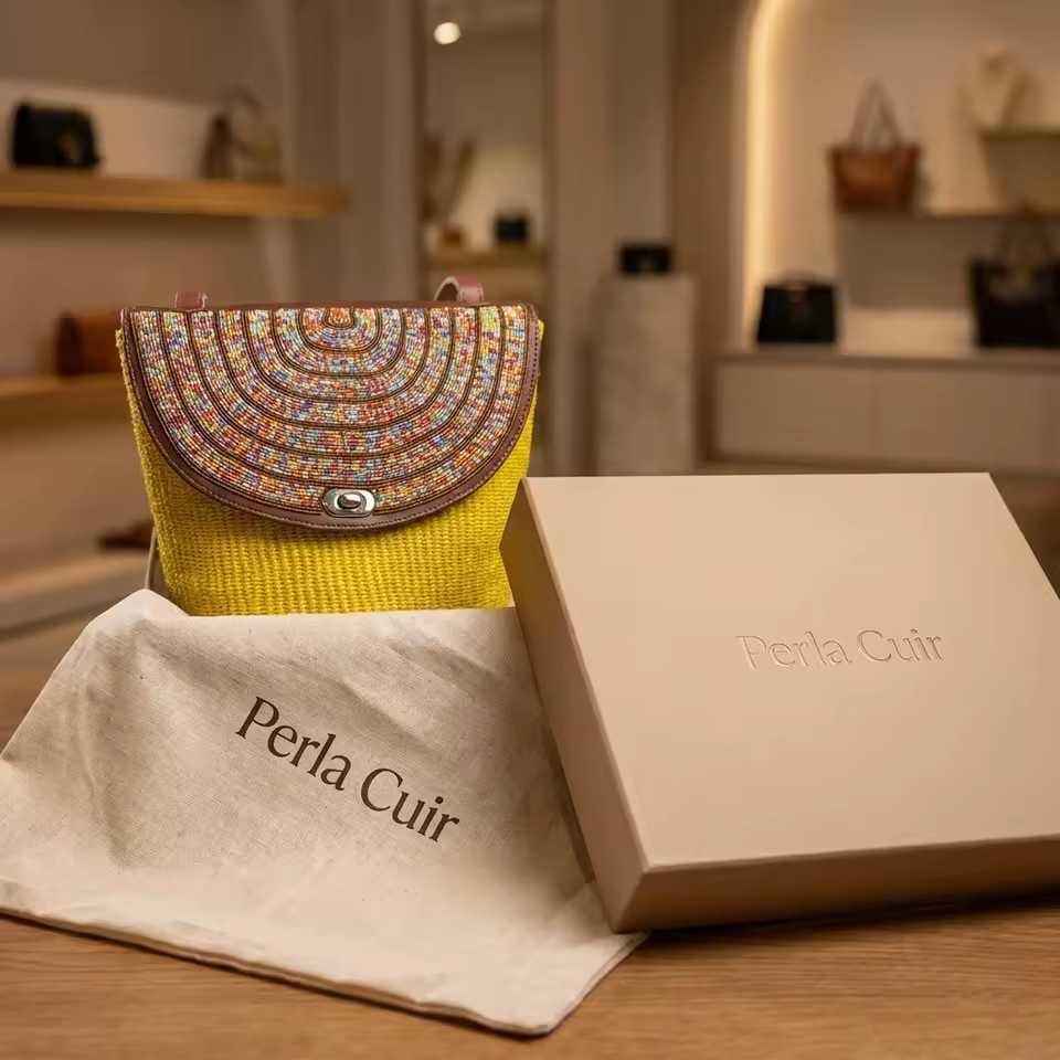 Sac Grand Format Cuir Perlé et Sisal Masai  Artisanat Authentique