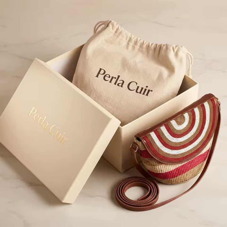 Sac Moyen Format Cuir Perlé et Sisal Masai  Artisanat Authentique