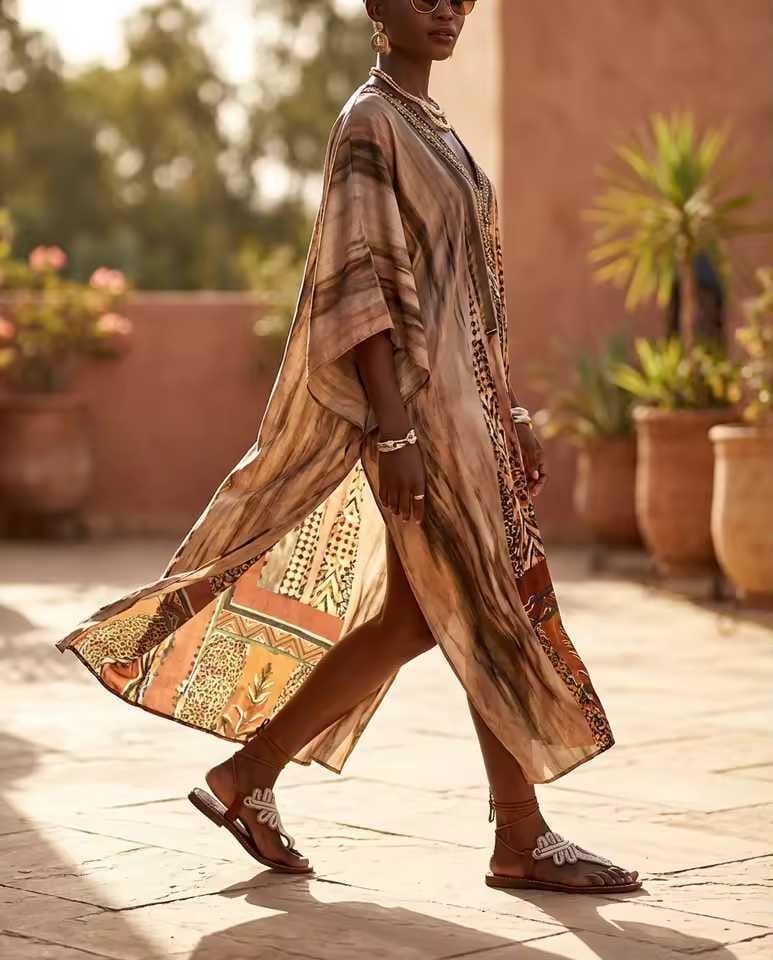 Sandale Masaï « Malaika »  Tong cuir cognac éventail perles ivoire | Perlacuir