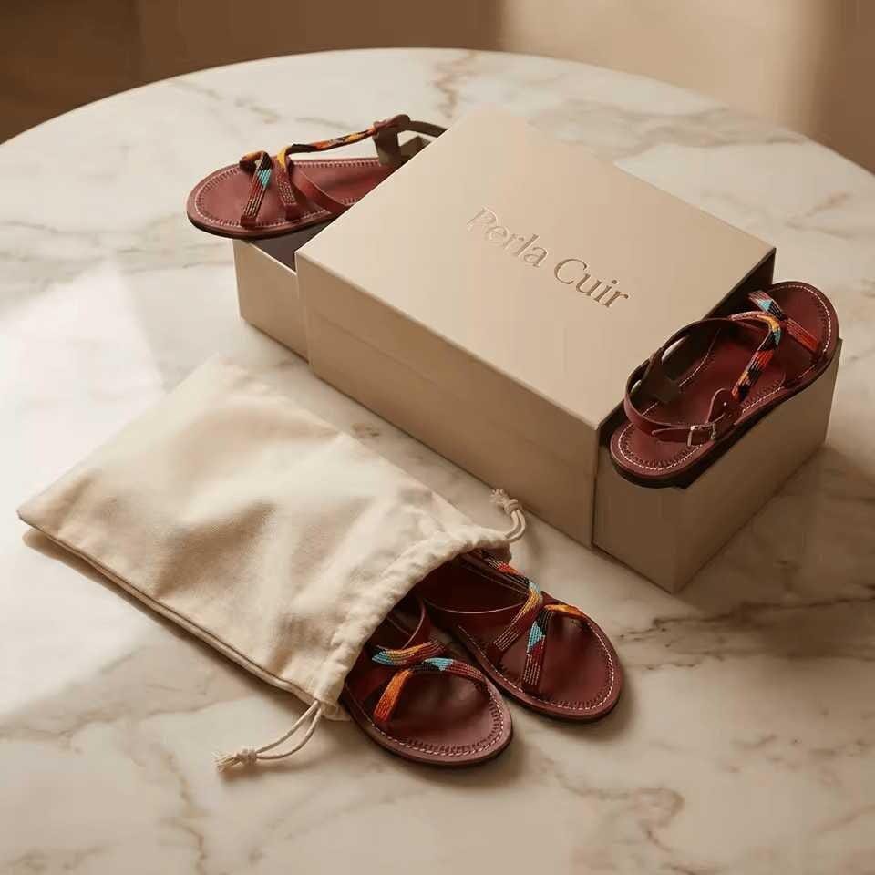 Sandales Cuir Perlées Masai Femme  Artisanat Fait Main Authentique