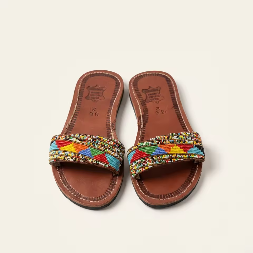 Sandales Cuir Perlées Masai Femme – Artisanat Fait Main Authentique
