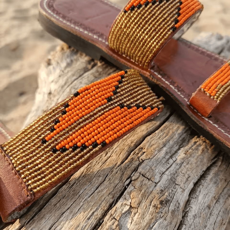 Mkeka – Mule cuir marron bandes tressées camel | Perlacuir