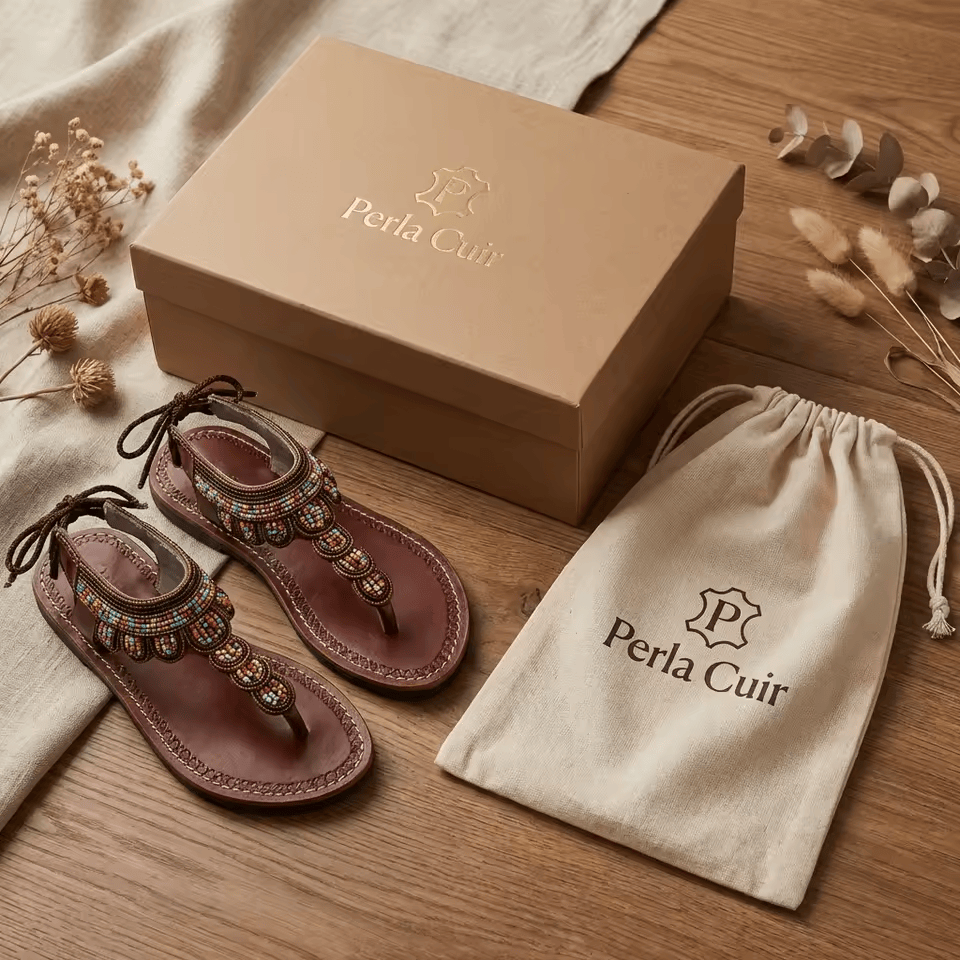 Sandale Masaï « Neema » – Tong cuir perles Masaï élégante | Perlacuir