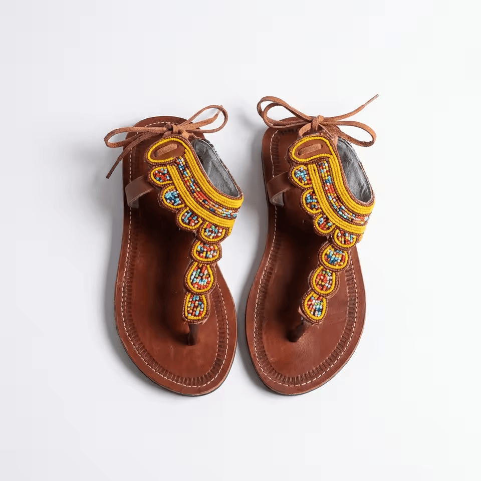 Msururu – Sandale cuir perles Masaï lanières cheville | Perlacuir