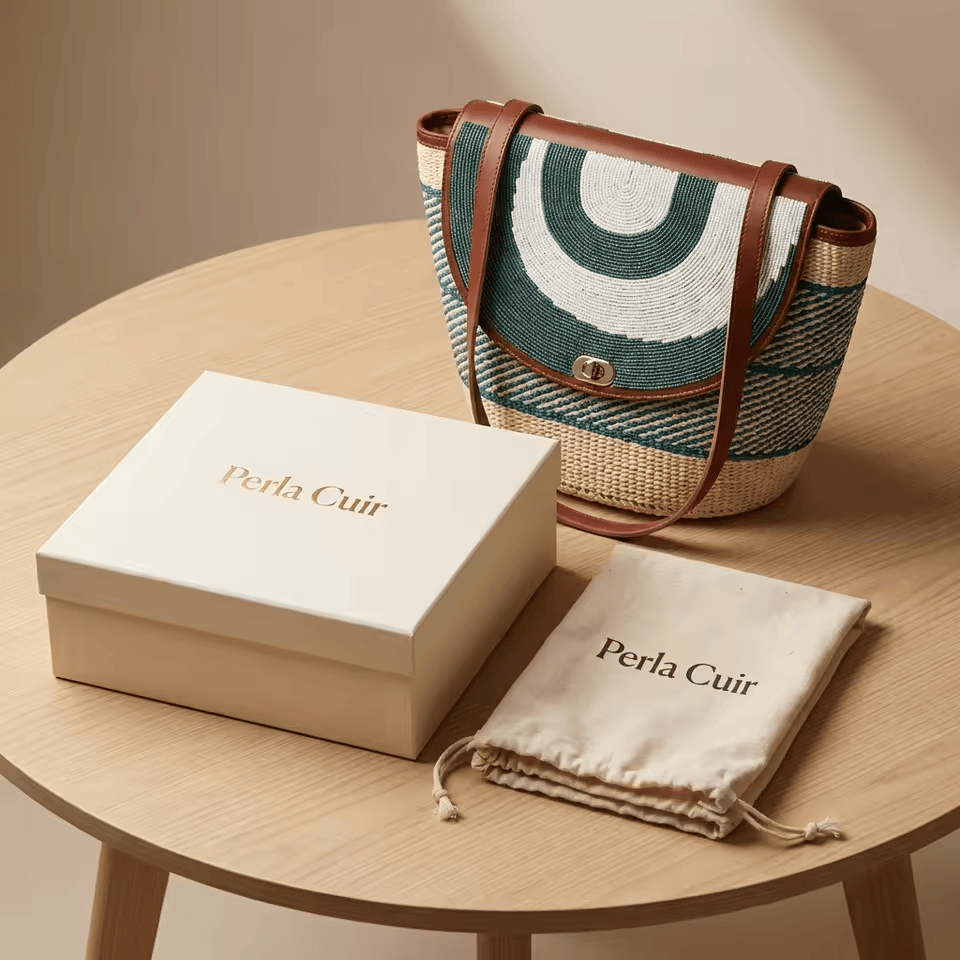 Msitu Mzuri – Grand cabas sisal spirale vert & blanc | Perlacuir