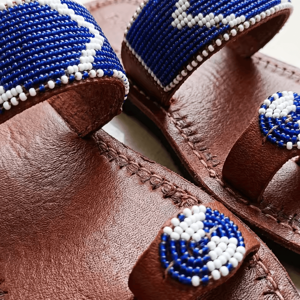 Sandales Cuir Perlées Masai Femme – Artisanat Fait Main Authentique