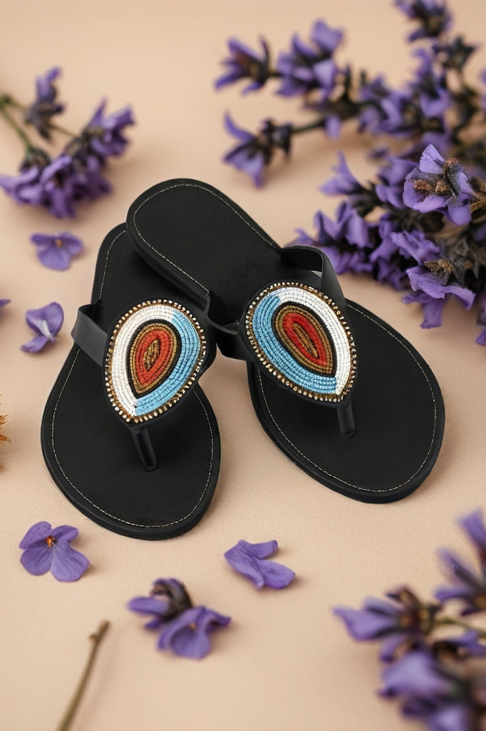 Sandales en cuir perlées