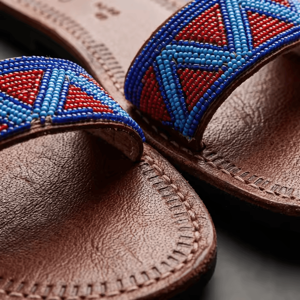 Sandales Cuir Perlées Masai Femme – Artisanat Fait Main Authentique