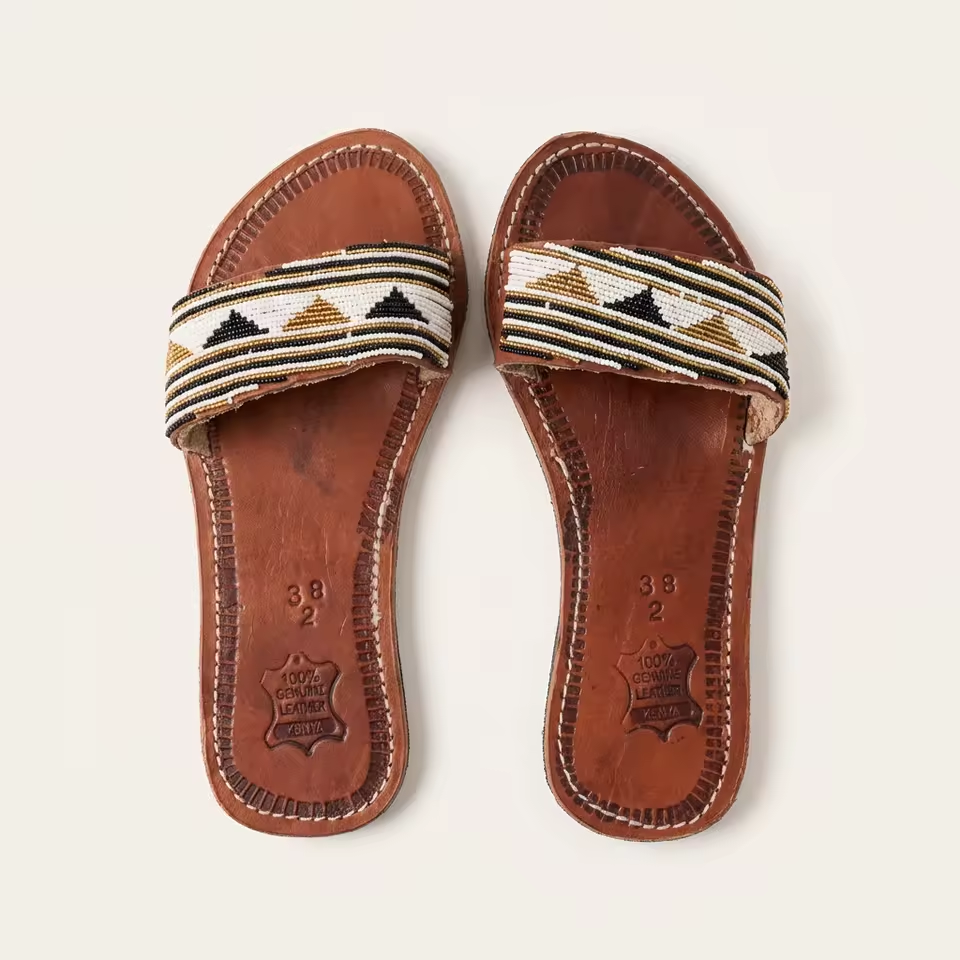 Sandales Cuir Perlées Masai Femme – Artisanat Fait Main Authentique