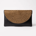 Usiku wa Dhahabu – Pochette clutch cuir noir rabat perles dorées | Perlacuir