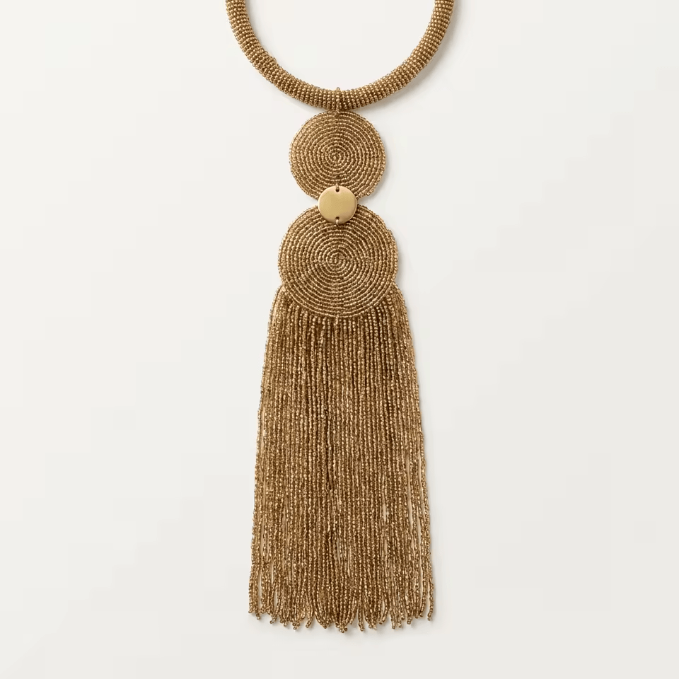 Fahari – Collier torque doré double médaillon laiton & franges | Perlacuir
