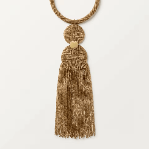 Fahari – Collier torque doré double médaillon laiton & franges | Perlacuir