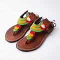 Bendera – Sandale cuir lacets perles Masaï panafricaines | Perlacuir