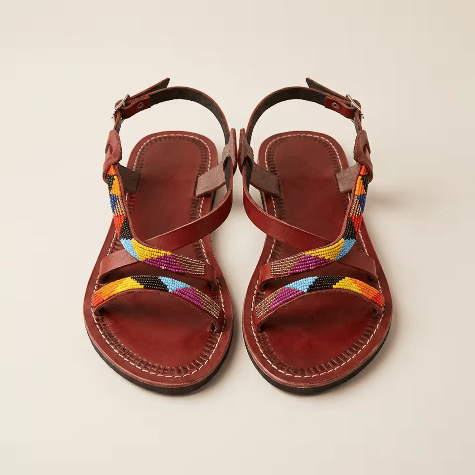 Sandales Cuir Perlées Masai Femme – Artisanat Fait Main Authentique