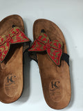 Sandale Masaï « Kipepeo » – Tong cuir camel grand papillon perles orange & jaune | Perlacuir