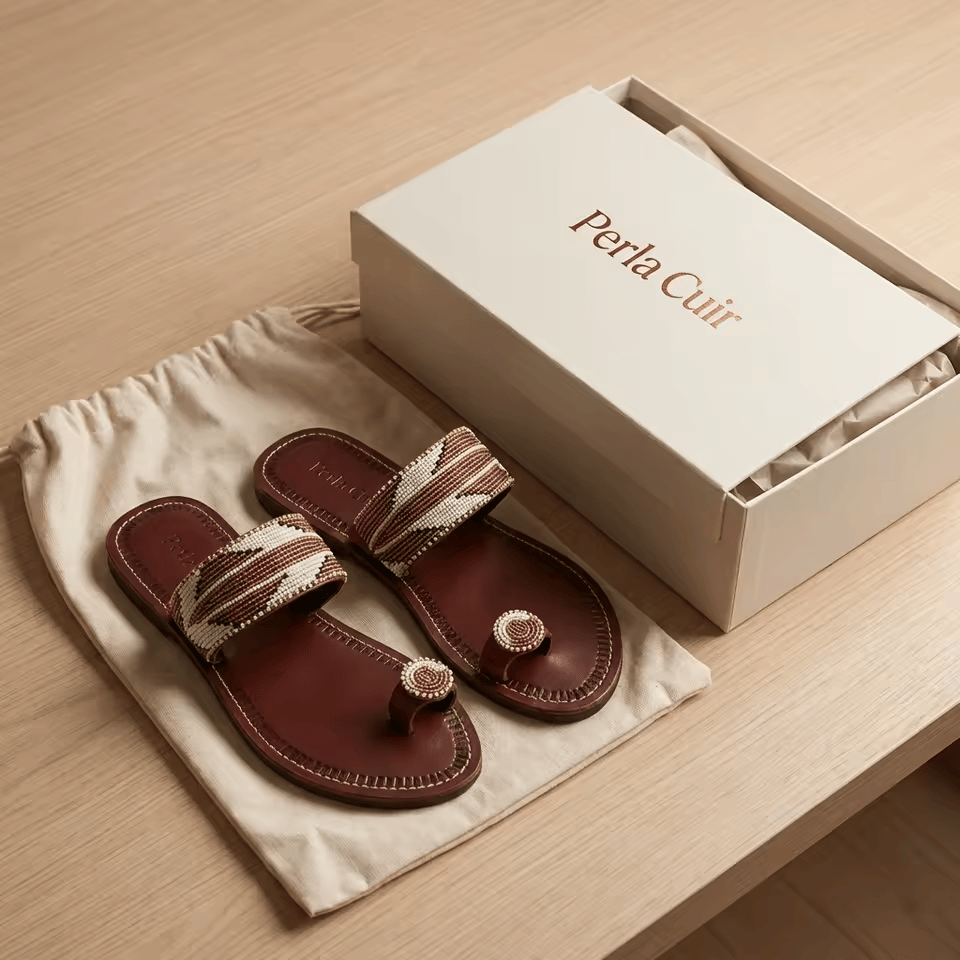 Sandales Cuir Perlées Masai Femme – Artisanat Fait Main Authentique