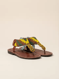 Sandale Masaï « Msitu » – Sandales cuir marron perles géométriques vert & jaune & lanières cheville