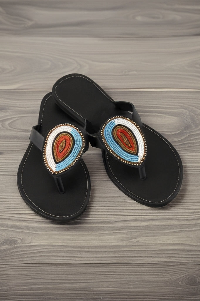 Sandales en cuir perlées