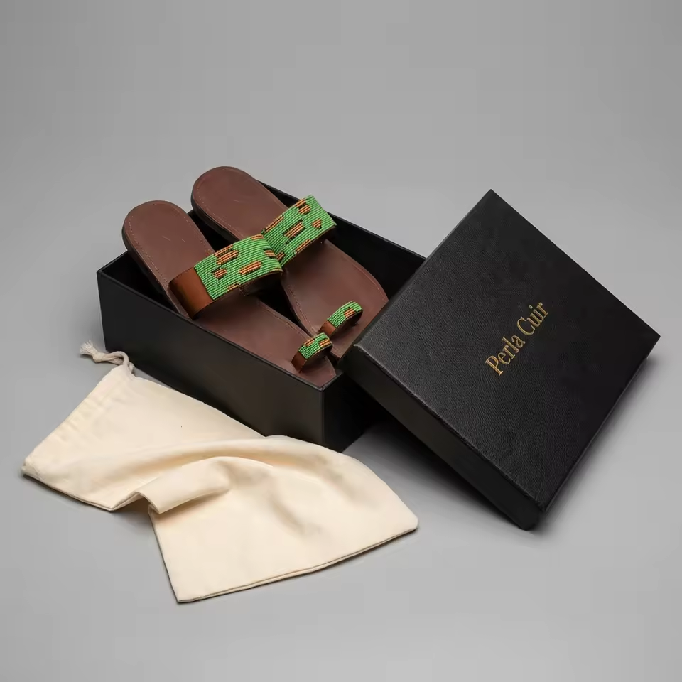 Sandales Cuir Perlées Masai Femme – Artisanat Fait Main Authentique