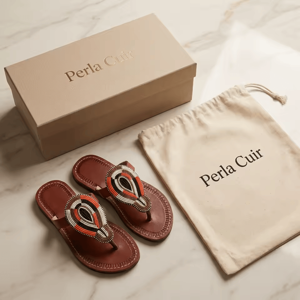 Jicho – Tong cuir bordeaux médaillon ovale perles Masaï | Perlacuir