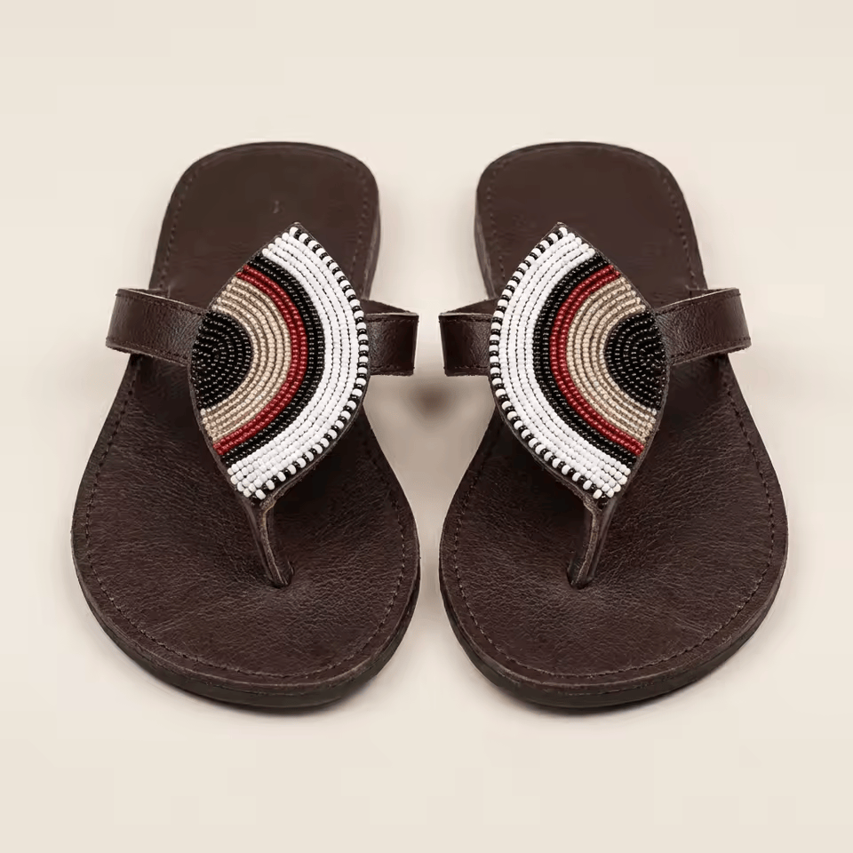 Sandales Cuir Perlées Masai Femme – Artisanat Fait Main Authentique