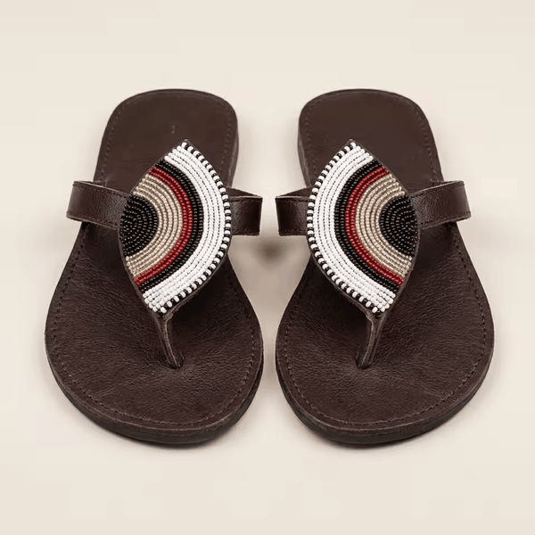 Sandales Cuir Perlées Masai Femme – Artisanat Fait Main Authentique