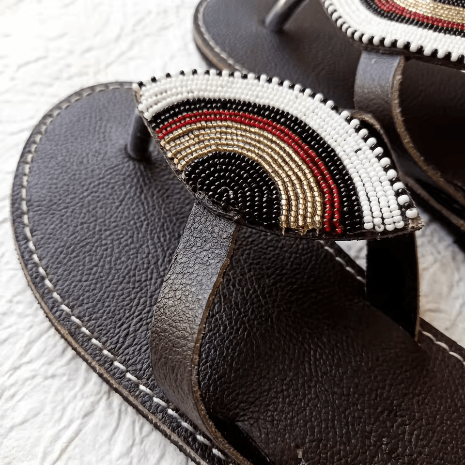 Sandales Cuir Perlées Masai Femme – Artisanat Fait Main Authentique