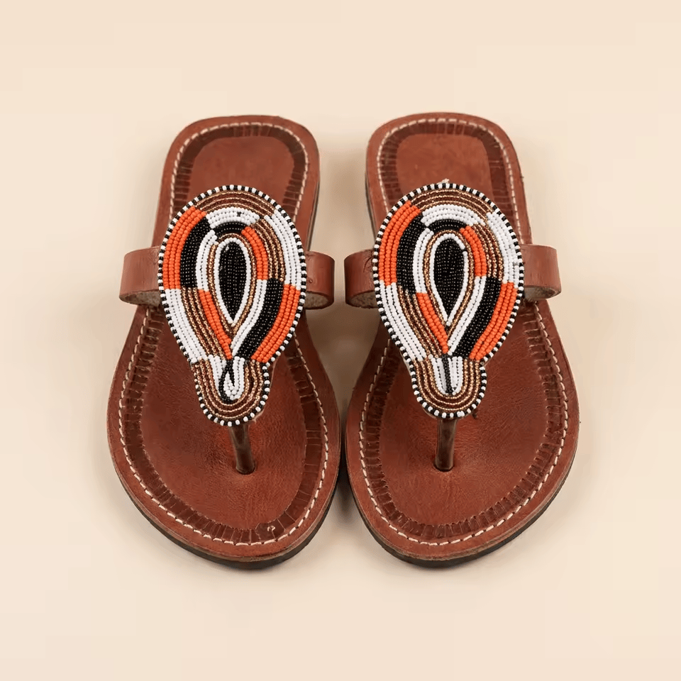 Jicho – Tong cuir bordeaux médaillon ovale perles Masaï | Perlacuir
