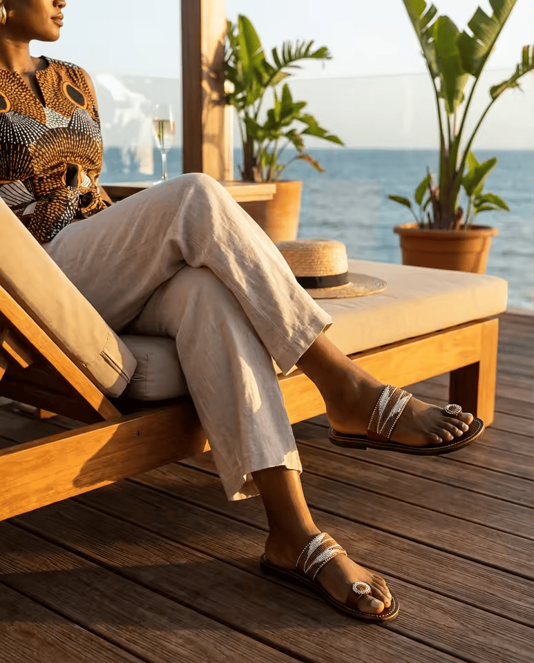 Sandales Cuir Perlées Masai Femme – Artisanat Fait Main Authentique